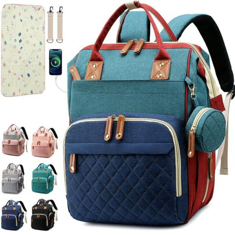 Large Diaper Bag Backpack Travel Baby Bag with Pad 16 Pockets Unisex for Mom